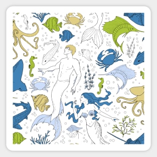 under the sea - white blue beige green Sticker